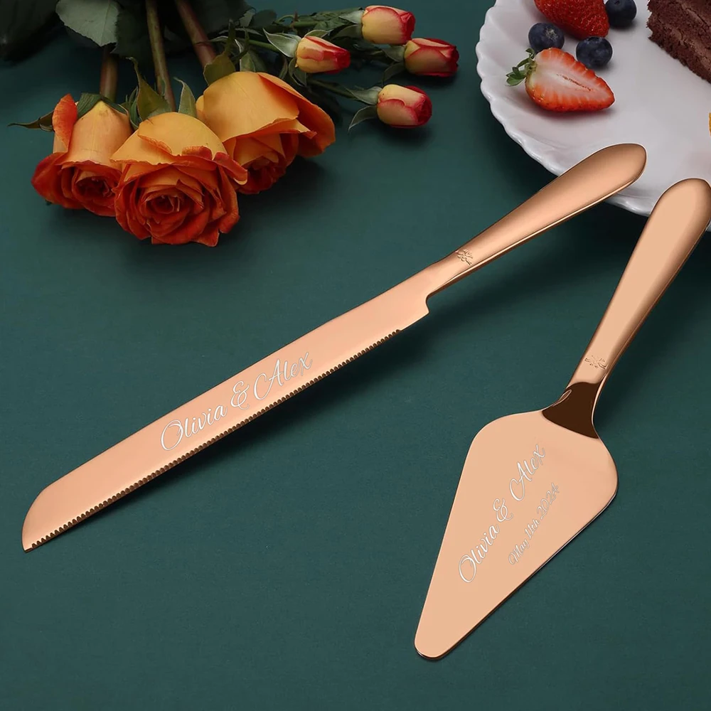 Personalized Stainless Steel Wedding Cake Knife Set Custom Name Cake Decoration Tableware Knife and Fork Bride Party  Gift