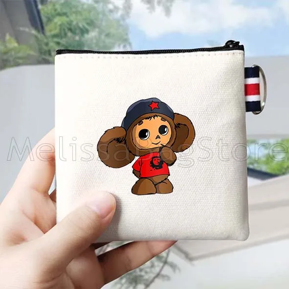 روسيا Cheburashka لطيف الكرتون القرد الهدايا الروسية قماش محفظة نسائية للعملات المعدنية حقيبة قماش قنب صغيرة مربع مفتاح تخزين حافظة للبطاقات أكياس القطن #5