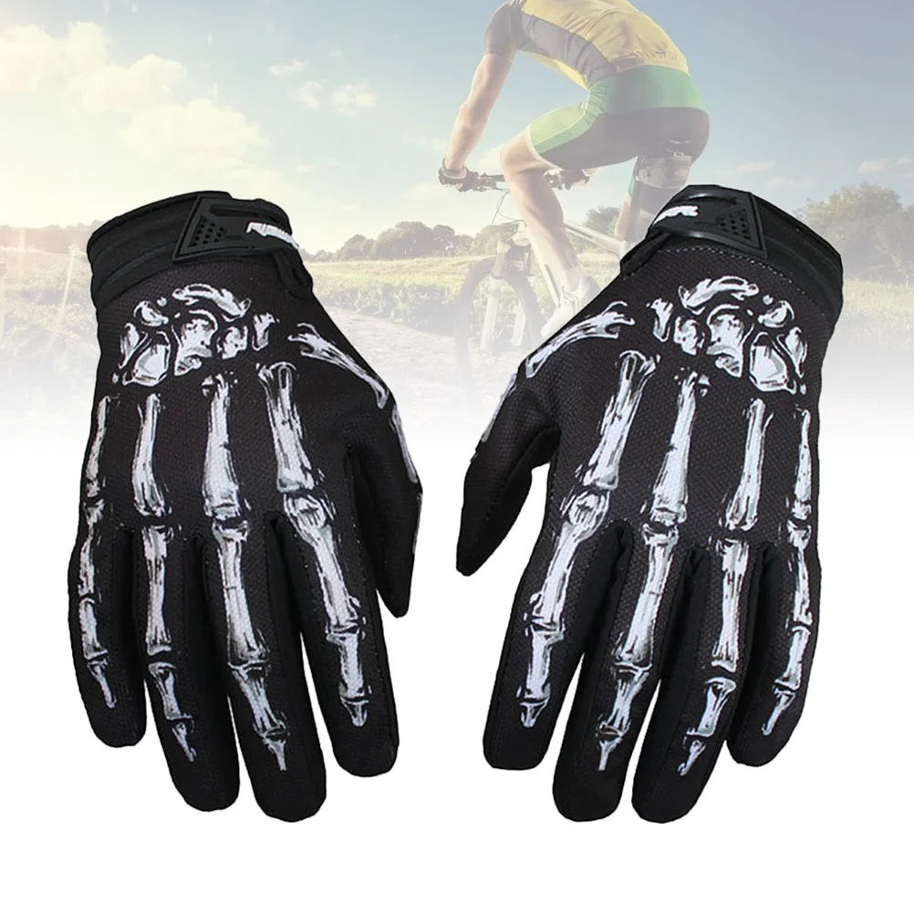 

Gloves Cycling Skull Mesh Unisex Bone Full Finger Black Ridding Scary Adults Halloween Universal Men and Women