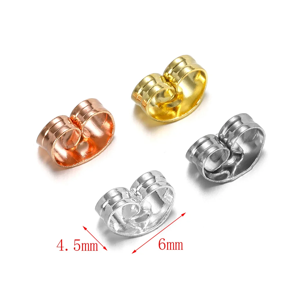 100pcs/Lot High Quality Stainless Steel Gold Plated Earring Back Plug Earring Settings Base Ear Studs Back Stopper Wholesale