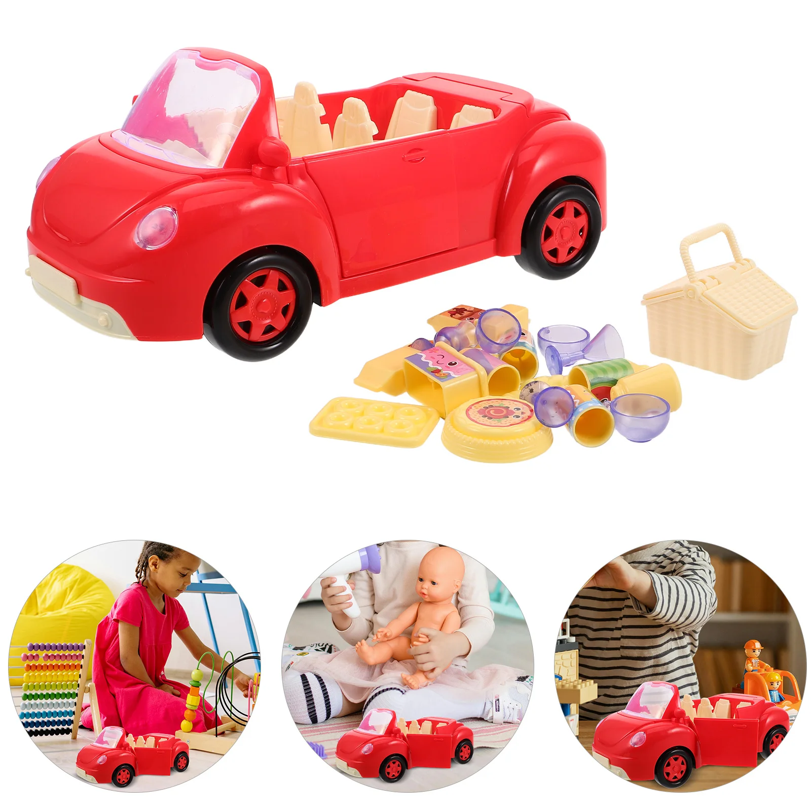 

1Set Pretend Picnic Basket Plaything with Miniature Food Simulation Tableware Open Car Theme Role Play Set for Kids Imagination