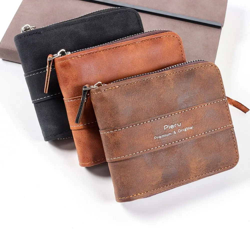 Fashion PU Men Leather Wallet Zipper Subzone Men's Short Wallet Handheld Bag Luxury Men Bifold Purse Men