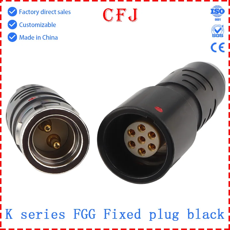 CFJ FGG 0K 1K 2K 2 3 4 5 6 7 8 9 10 12 14 16 18 19 26 Pin Male Plug Push-pull self-locking Black Connector Waterproof IP68