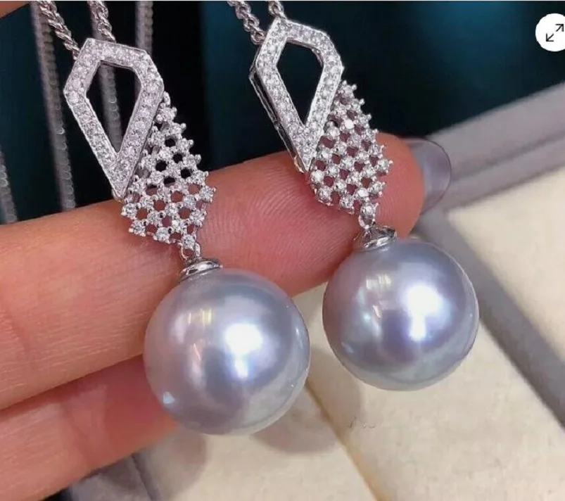 Gorgeous AAAA 10-11mm south sea White Round pearl pendant earring sets 925s