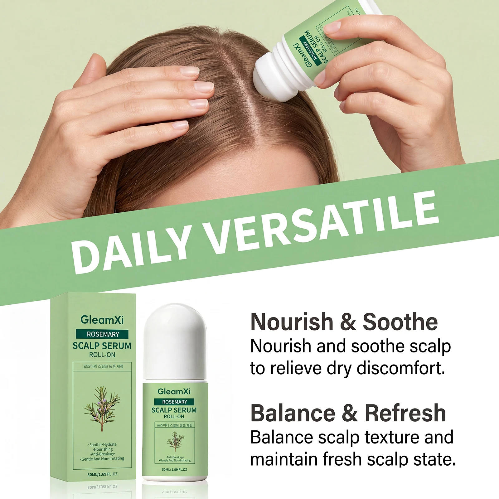 Rosemary Scalp Roller Serum Deeply Nourish Promote Growth Repair Hair Root Soothe Dry Balance Scalp Refresh Scalp Hair Care 50ml