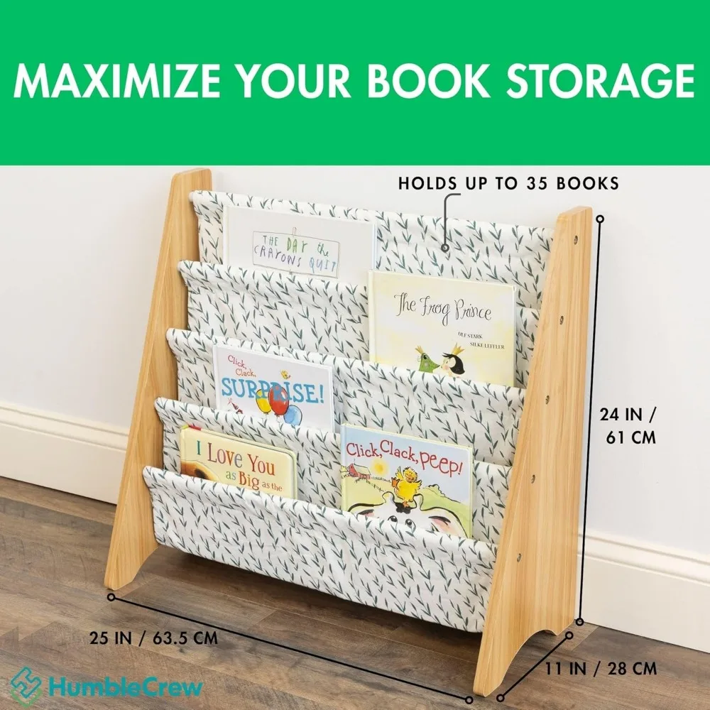 Estante infantil de 4 camadas com bolsos profundos de tecido – Organizador de livros de berçário que economiza espaço para crianças e crianças