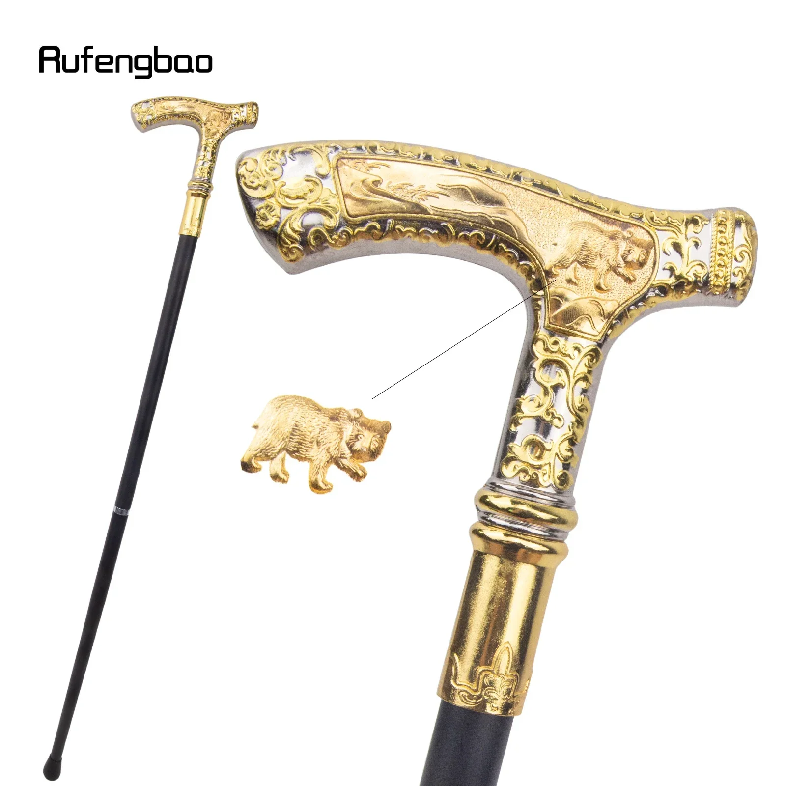 

Golden White Luxury Bear Handle Walking Cane Fashion Decorative Walking Stick Gentleman Elegant Cosplay Cane Knob Crosier 90cm