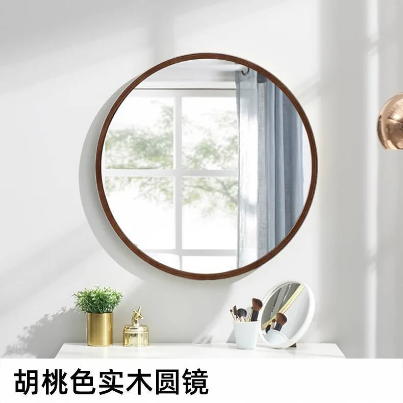 

Solid wood round wooden frame bathroom mirror cosmetic mirror wooden wall hanging round European round