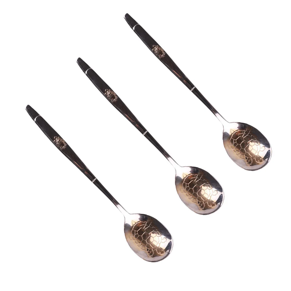 

3Pcs Stainless Steel Spoons Gold Plated Turtle Design Multi-Purpose Tableware Kitchen Scoops for Tea Coffee Dessert Daily Use