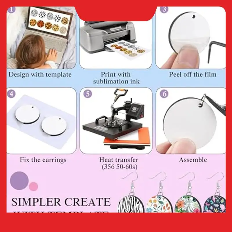 Sublimation Earring Blanks With Earring Hooks,Jump Rings,Ear Plugs,Earring Cards Holder And Transparent Packaging Bags