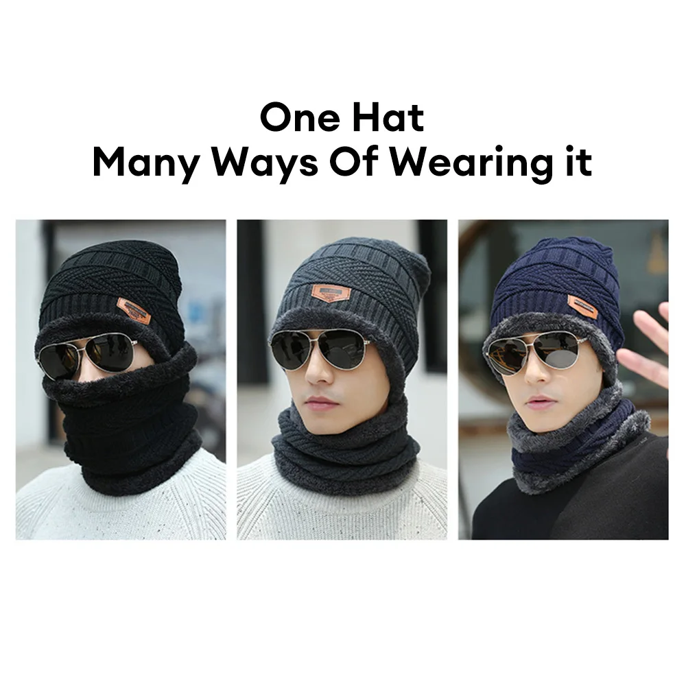 Winter Warm Cycling Cap Men Women Knit Hat Coral Fleece Scarf Neck Protect Cap Outdoor Sports Hat for Running Skiing Climbing