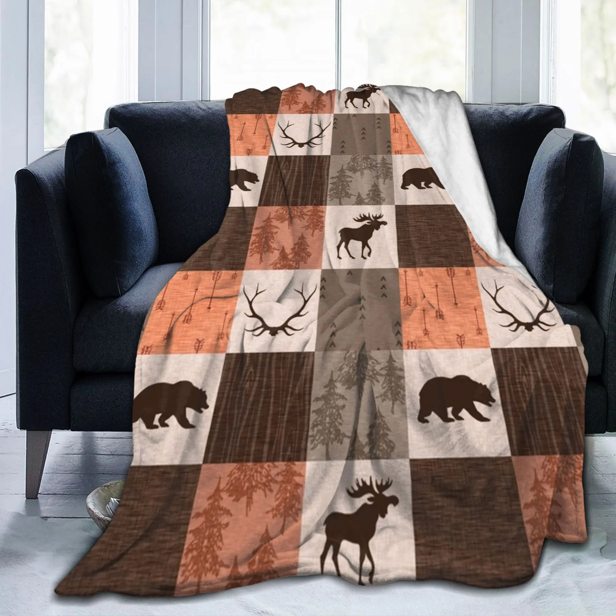 

Лесное лоскутное коричневое одеяло, флисовое весенне-осеннее рождественское легкое тонкое одеяло с изображением лося, постельные принадлежности, ковер для спальни, кусок