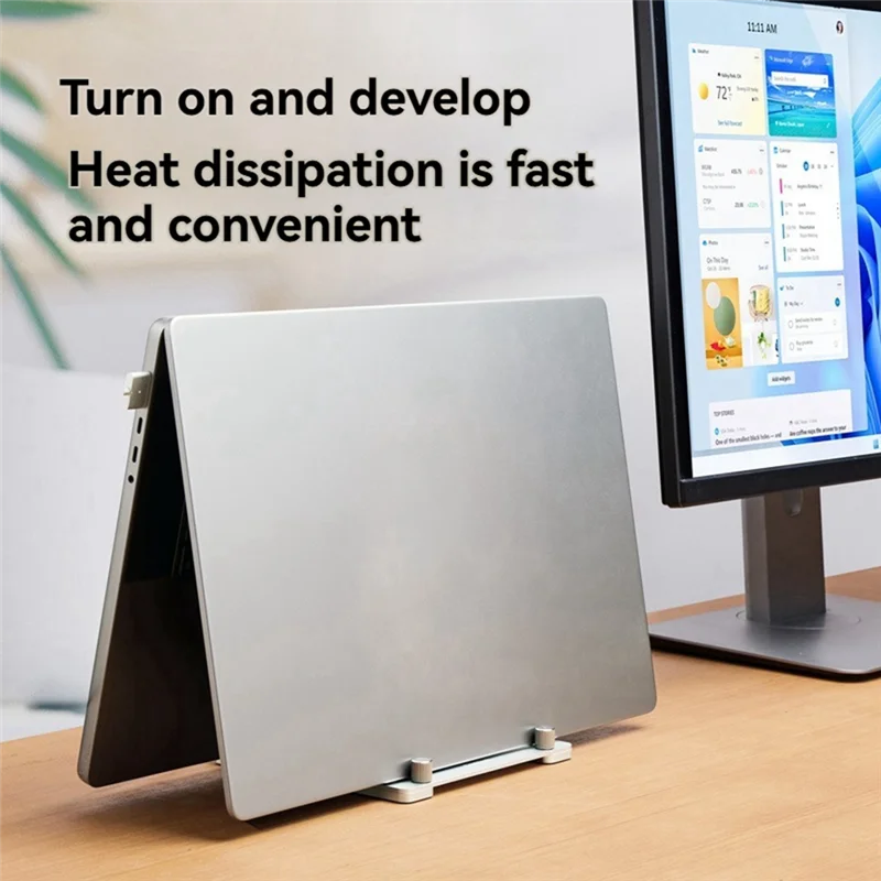 QWE-垂直ラップトップストレージスタンド調節可能なダブルクリップラップトップスタンドPro、Lenovo YOGA、その他のノートブック用グレー