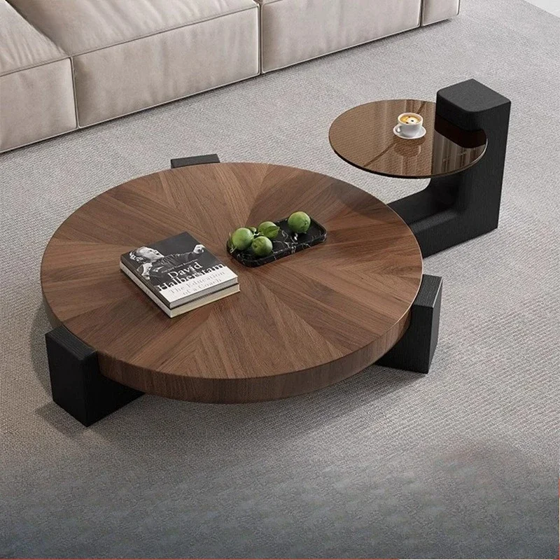 

Walnut coffee table living room minimalist solid wood pattern coffee combination round small apartment tea household