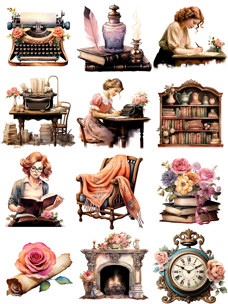 Retro Reading and Writing Stickers Crafts And Scrapbooking stickers kids toys book Decorative sticker DIY Stationery