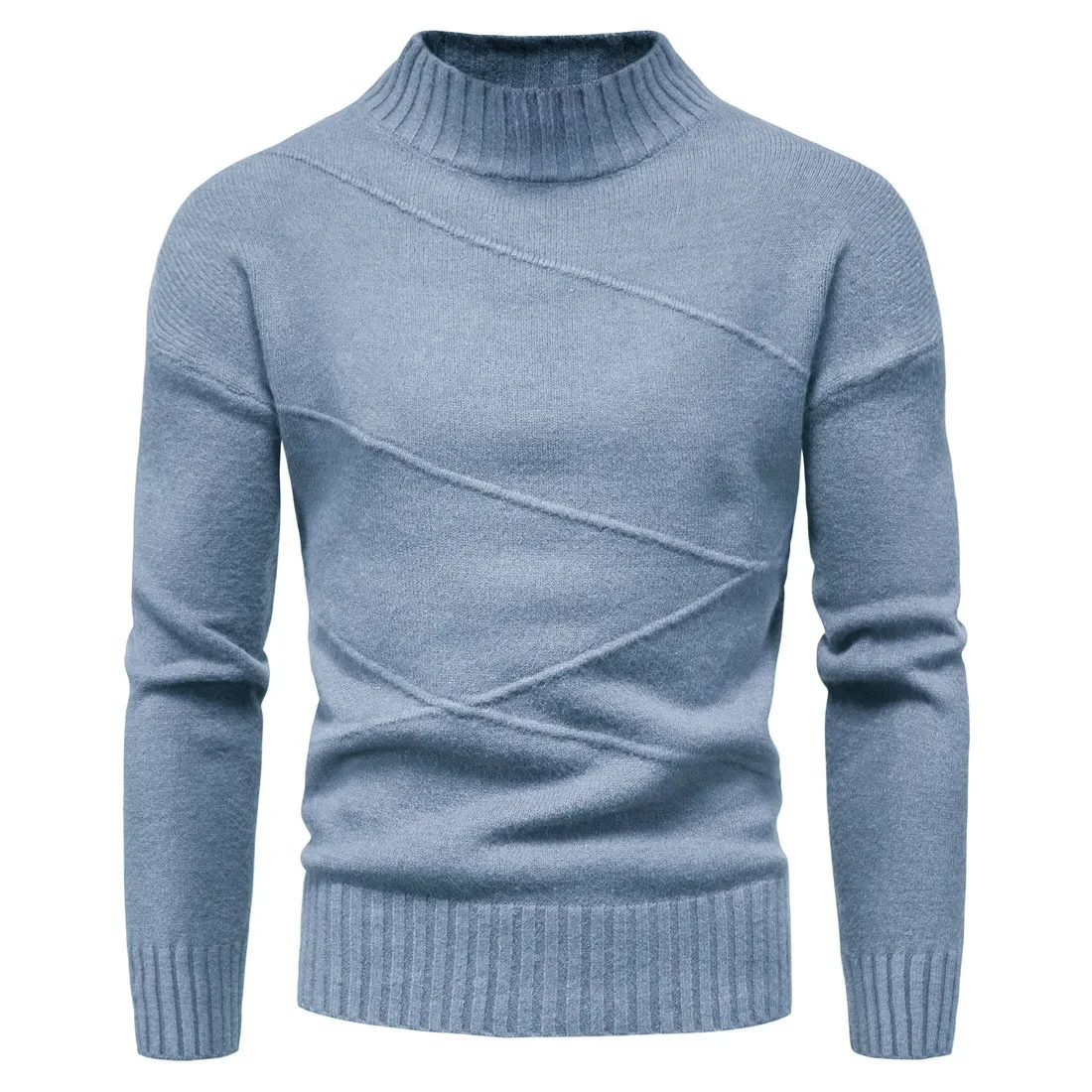 

2023 Men Sweater Solid Pullovers Mock Neck Spring And Autumn Wear Thin Fashion Undershirt Leisure Knit Sweater Plus Size S-2XL