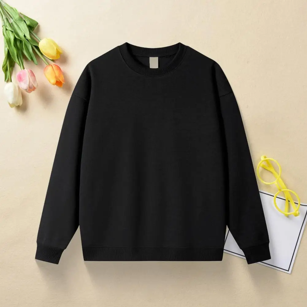 Autumn And Winter Unisexes Sweatshirt Crewneck Solid Color Stretch Long-sleeved Loose Top Sports Street Hoodie