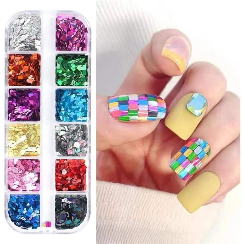 12-Grid Nail Art Sequins Holographic Laser Shiny Nail Decoration Accessories Square Shape Rectangular Shape Nail Charms