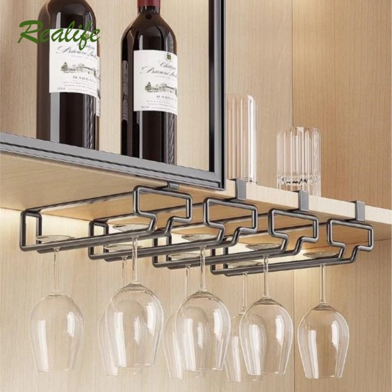 Realife Non Perforated Red Wine Cup Holder Inverted High Footed Cup Storage Rack Household Hanging Light Luxury Ornament 2024