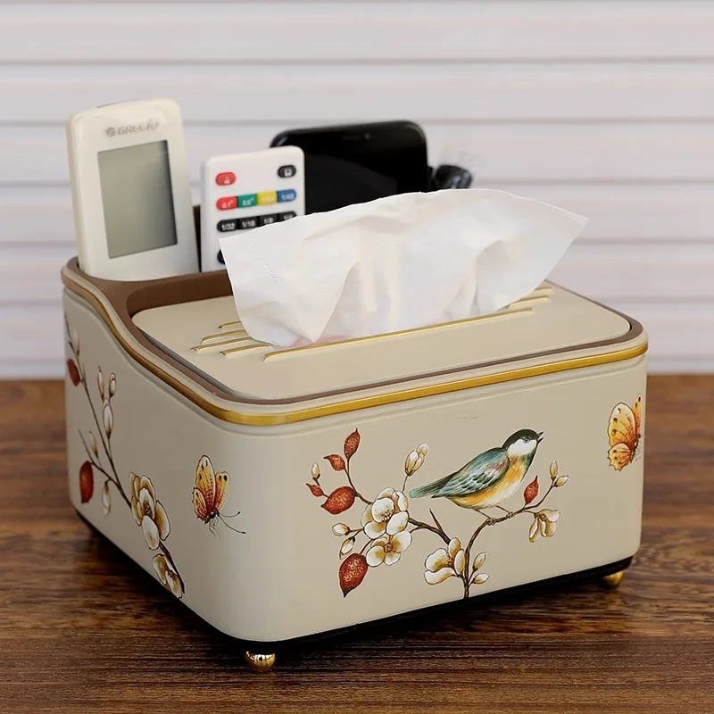 

European retro resin tissue box, American living room remote control, multi-functional pumping carton, creative soft decoration