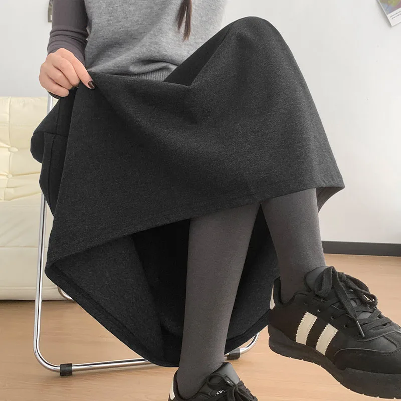 2023 neue Woolen Knospe Röcke für Frauen Herbst Winter Design Gespleißt A-Line Langen Rock Frau Hohe Taille Abnehmen Vielseitige Röcke