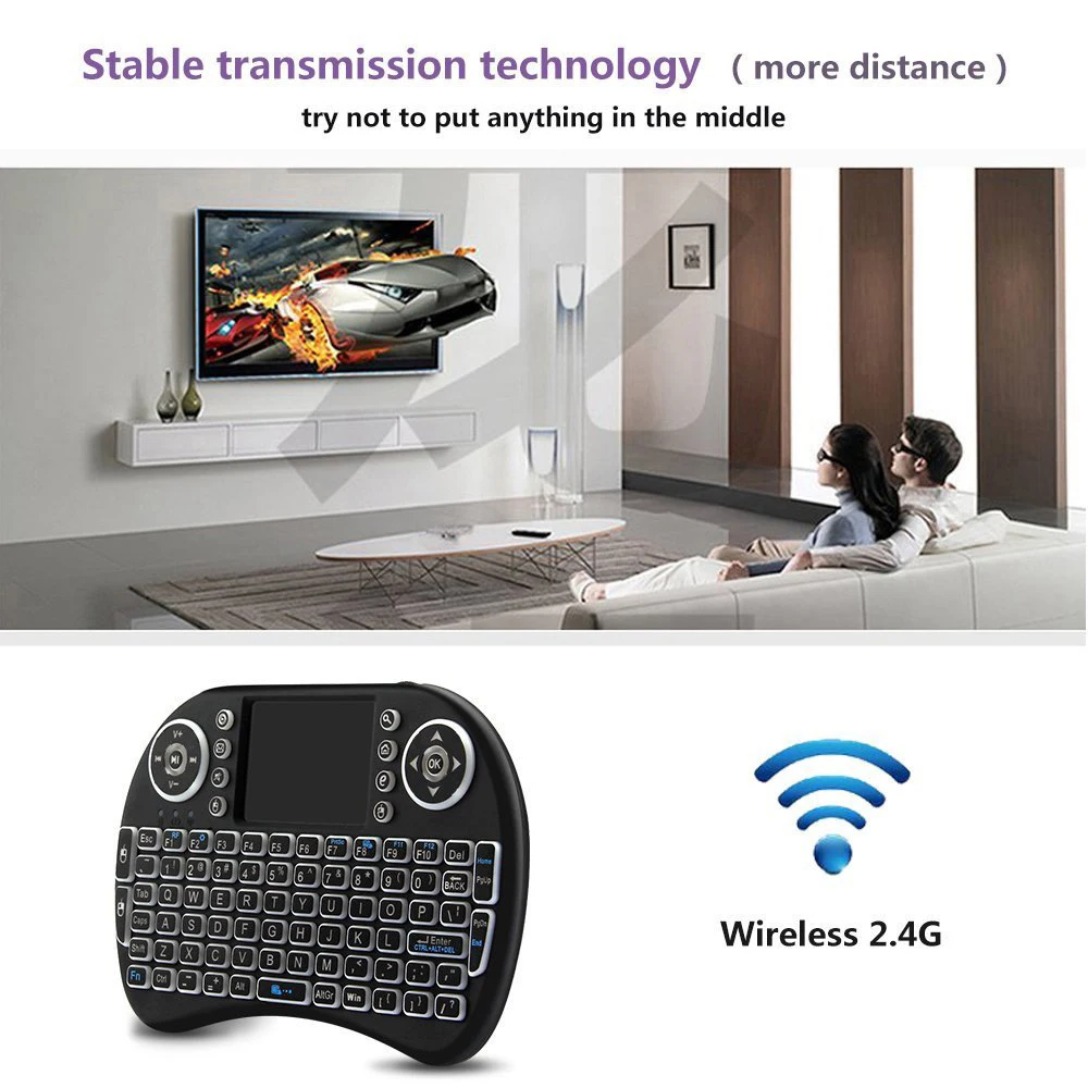 2.4GHz Wireless Mini Keyboard Backlight Handheld Keyboard Touchable Remote Control for Smart TV Box Desktop PC English Russian