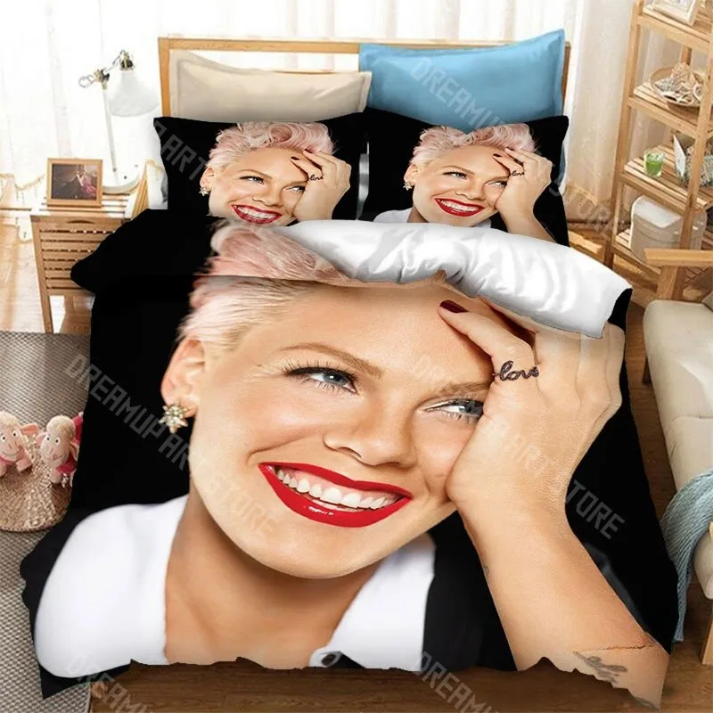 3D Print P!nk Alecia Beth Moore Pink Bedding Set for Boys Girls Duvet Cover Pillowcase Twin Queen King Full Single Double Sizes