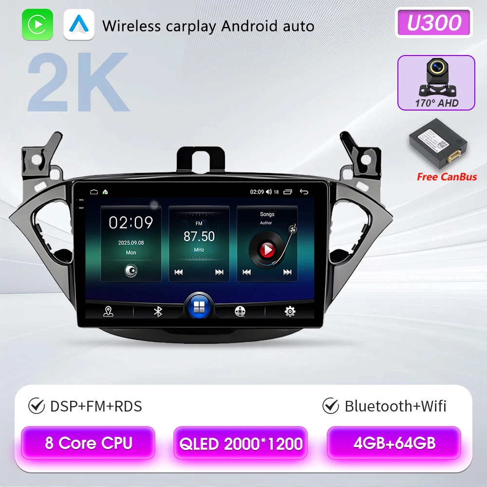 Carplay 2 Din Android 16 autoradio audio multimedia voor Opel Corsa E 2014 2015 - 2019 GPS navigatie autostereo monitor BT WIFI