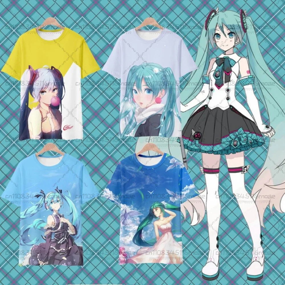 

Летняя модная мужская футболка с круглым вырезом и короткими рукавами Hatsune Miku, футболка с 3D принтом для любителей аниме, унисекс, топ Y2K