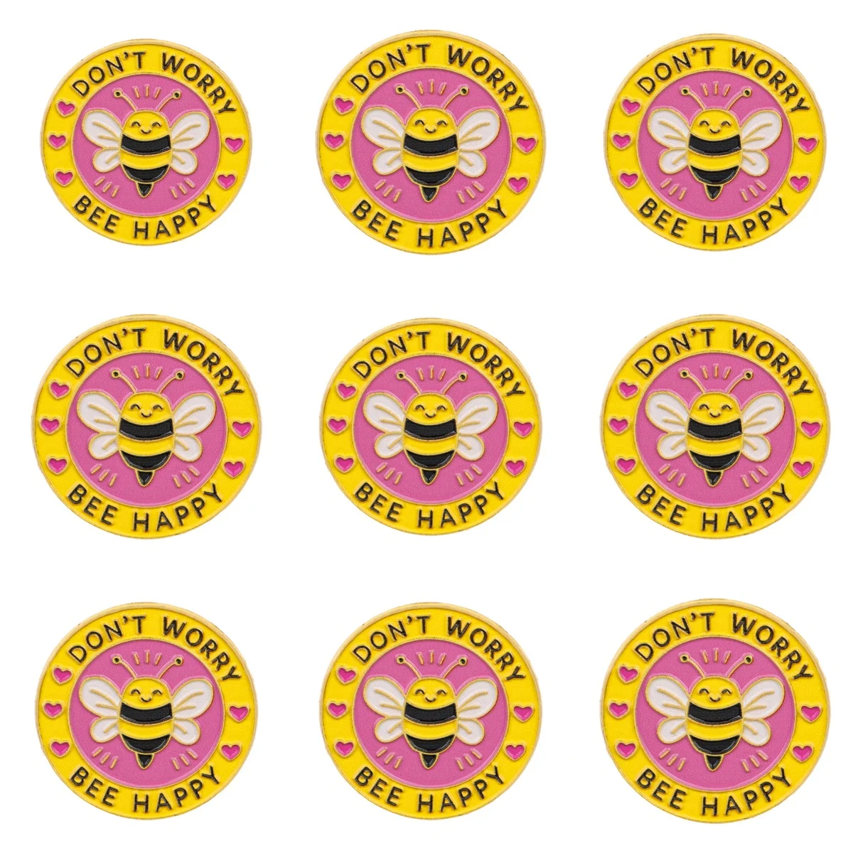 9pcs DON'T WORRY, BEE HAPPY Enamel Pin Set Cartoon Bee Brooch For Coat Collar Lapel Pins Metal Badges Jewelry Gift