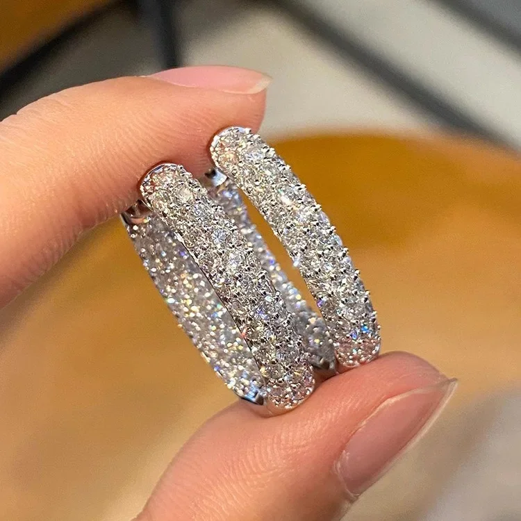 S925 Sterling Silber Ohrringe Luxuriöse Diamant-Ohrringe Vielseitige Premium-Ohrclips – Detail 4