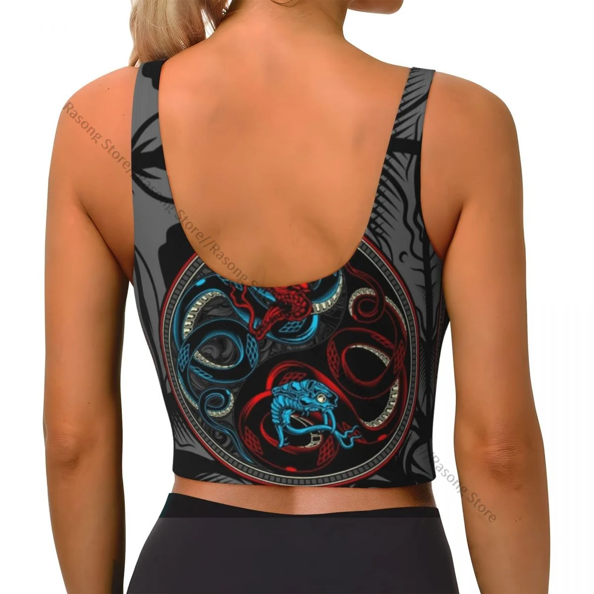 Yoga Vest Women Gym Sports Crop Tops Twin Snake Ying Yang Streetwear Workout Breathable Tank Top Female