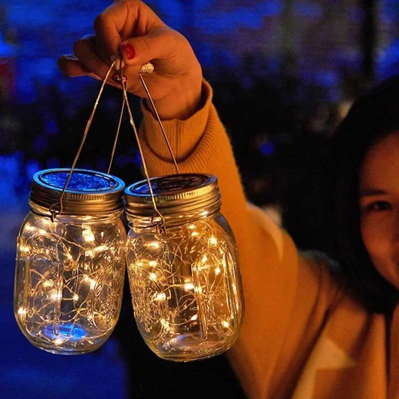 10/20 Leds Zonne-Fairy Licht Met Metselaar Pot Deksel Voor Kerstverlichting Tuin Buiten Bruiloft Decoratie