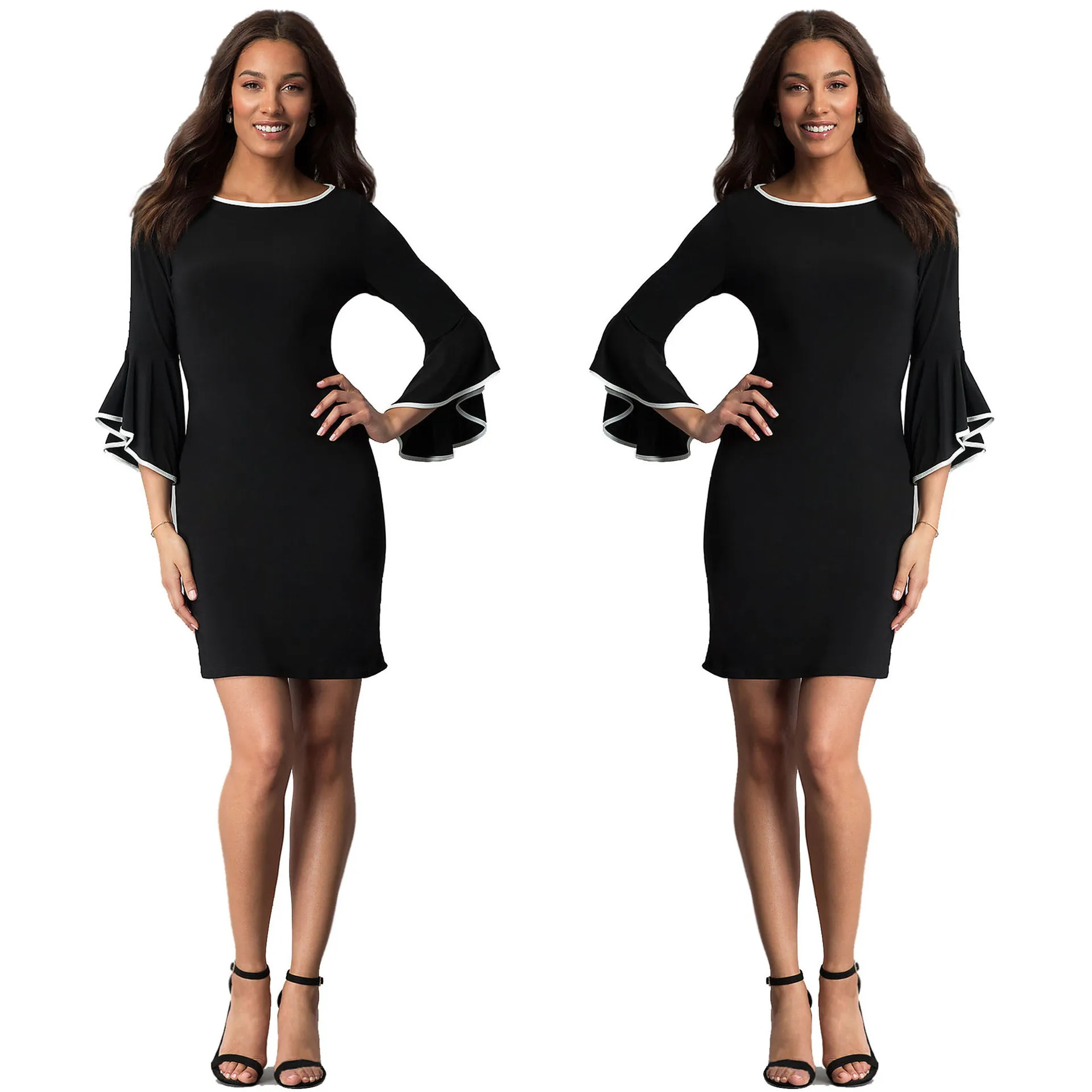 

2023 Spring Plus Size Women's New Contrasting Round Neck Lotus Leaf Dress, Evening Gown
