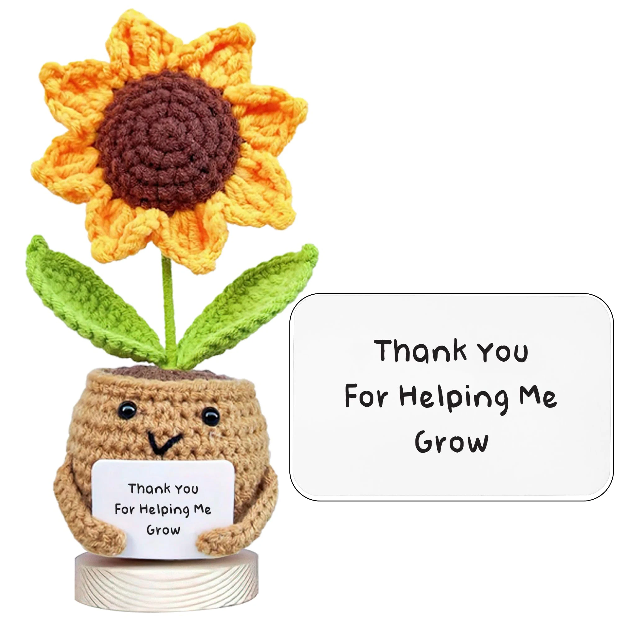 1 Piece Crocheted Sunflower Potted Plant Gift, Mini Cute Handmade Emotional Support Desktop Ornament with Positive Card, Room Decoration, Halloween and Christmas Gift