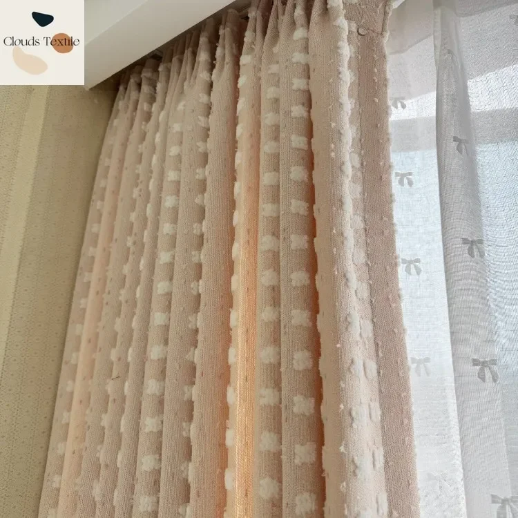 Custom Size Dopamine Cream Style Three-dimensional Luxury Flocking Colorful Curtains for Living Dining Room Bedroom Blackout