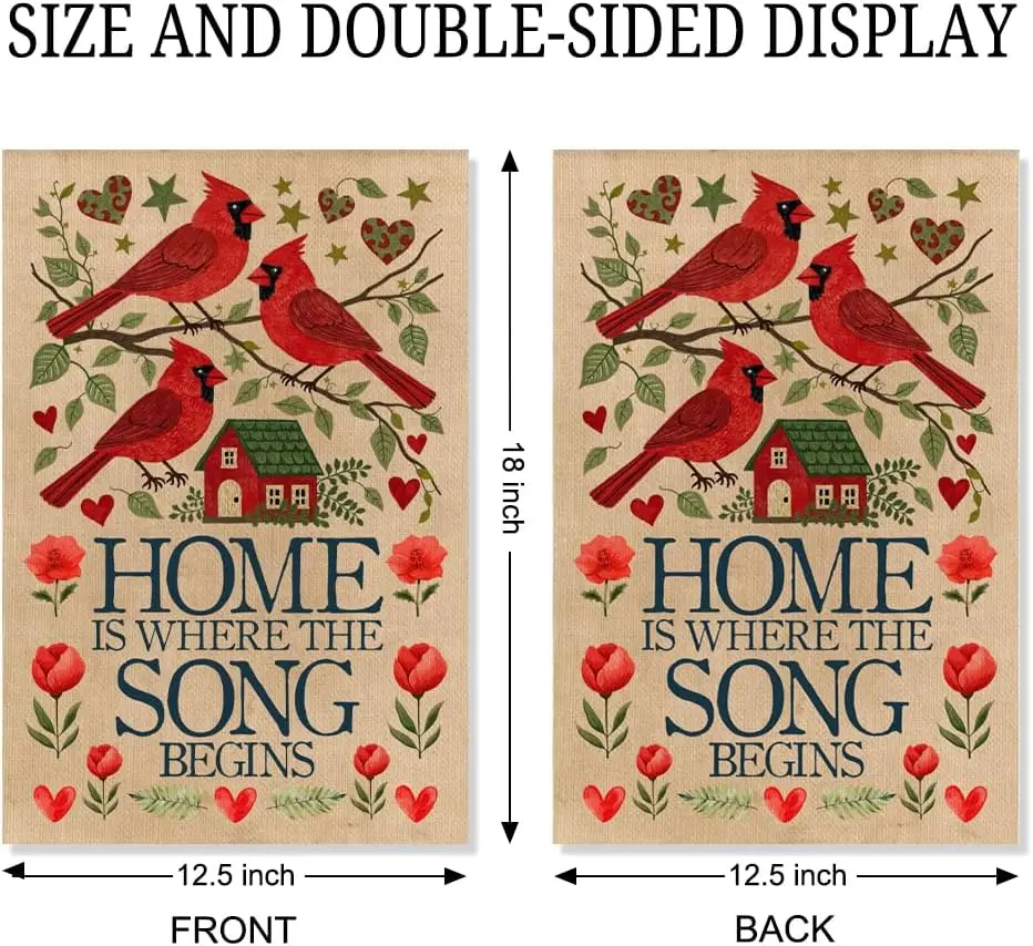 Home Is Where The Song Begins Garden Flag, Funny Cardinal Yard Flags for Outside, Nature Lover Gifts, Remembrance Sympathy C SSL