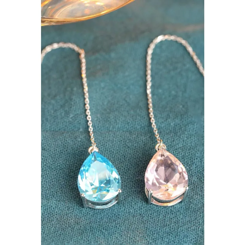 Ruihe New 925 Silver Earring Total 13.72ct Lab Grown Morgan Pink and Auqamarine Gemstone Ladies Fashion Jewelry Wholesale