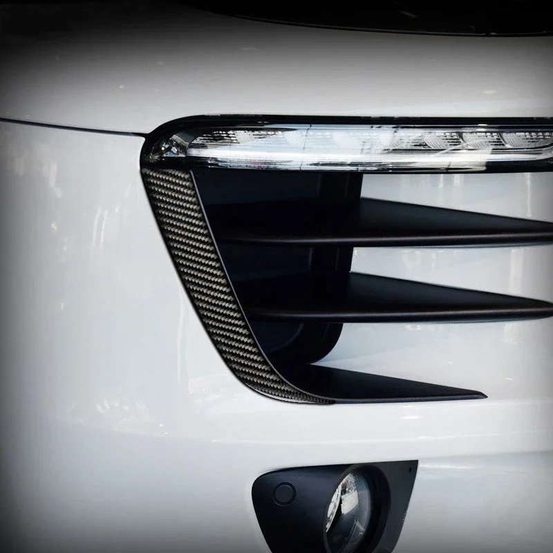 Carbon Fiber Exterior Front Fog Light Lamp Eyebrow Eyelid Stripe Cover Trim Car Styling Sticker Fit for porsche macan 2014-2020