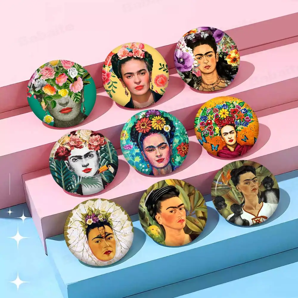 F-Frida K-Kahlo 58mm Cute Anime Figure Icon Badge Handmade Tinplate Brooch for Backpack Clothes Chest