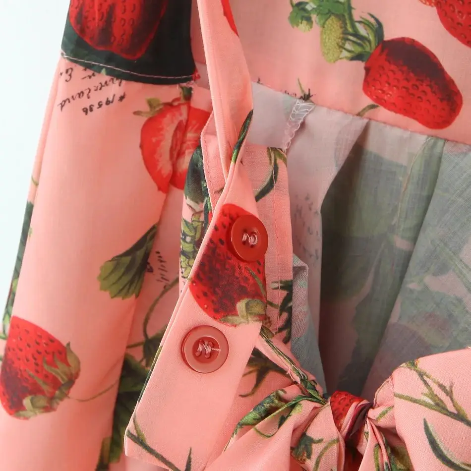 2025 مثير أوراق الفاكهة طباعة ساحة طوق التعادل القوس الظهر عارية الذراعين فستان قصير بدون أكمام المرأة مطوي ألف خط فساتين حبال قصيرة رداء