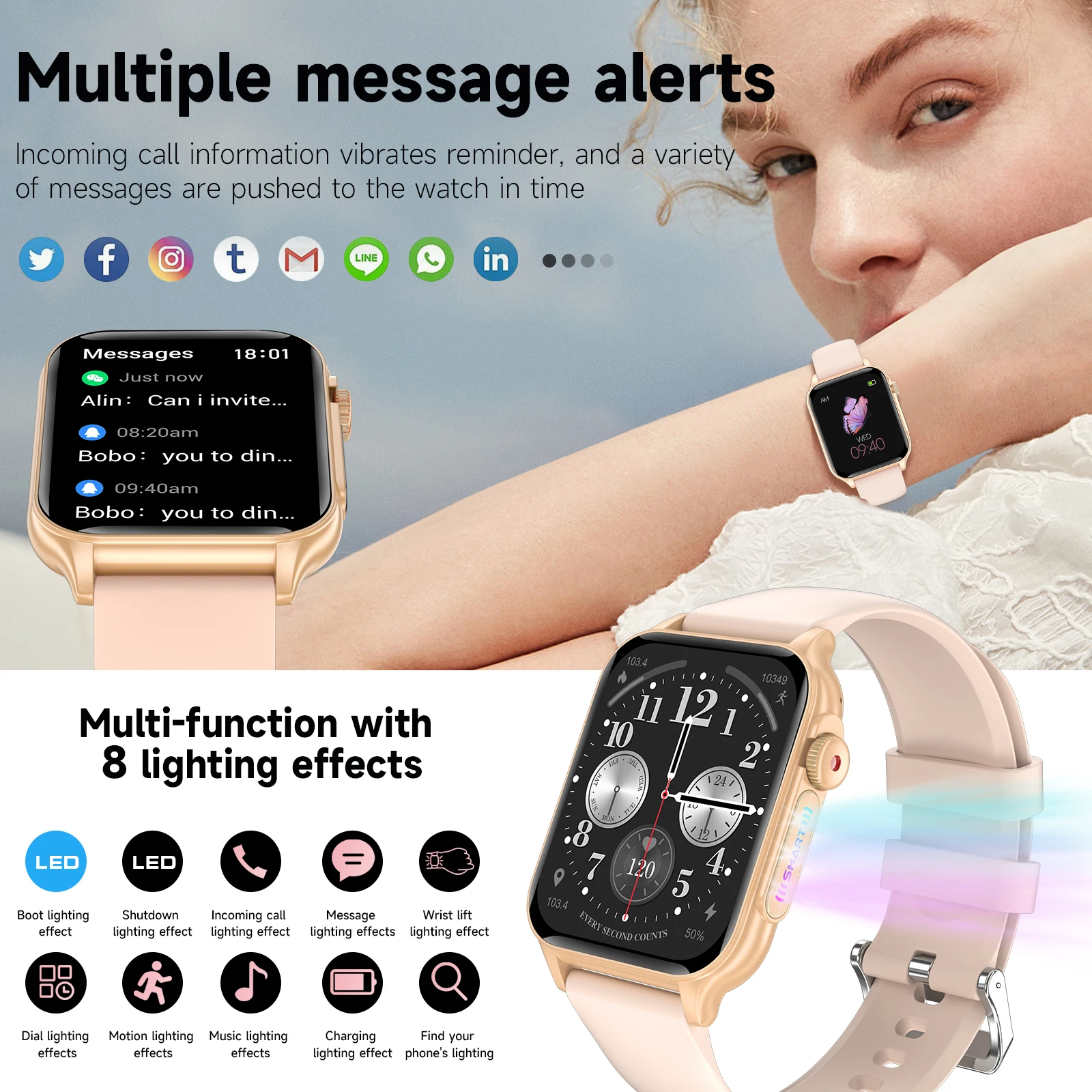 For HUAWEI Xiaomi LED Breathing Light Smartwatch For Men Women Sports Tracker Watches Health Monitor Bluetooth Call Smart Watch