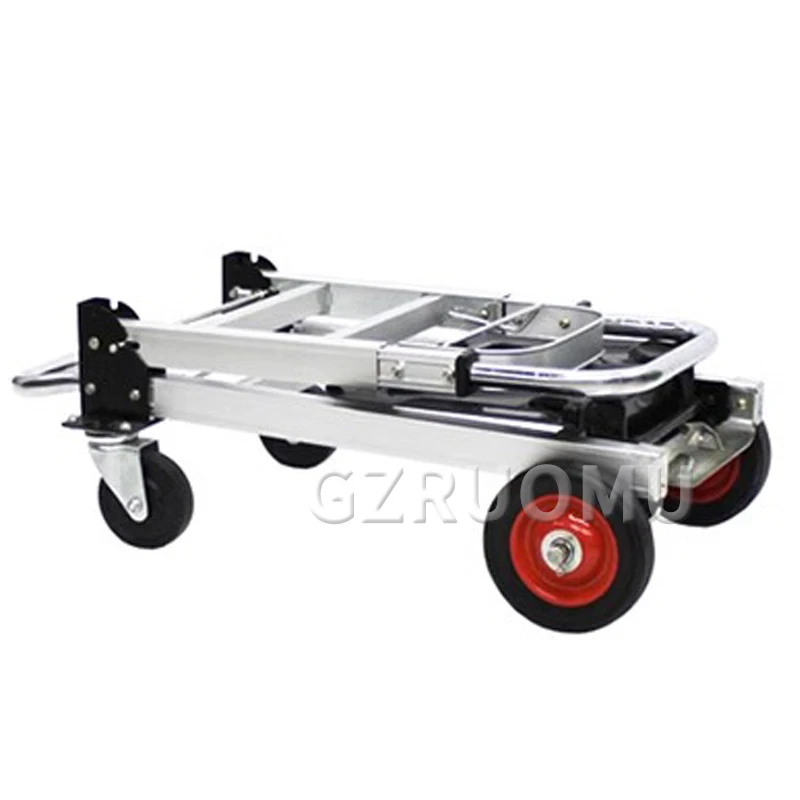 Travel Trolley Household Four-Wheel Folding Shopping Hand Cart Aluminum Heavy Duty Luggage Pull Rod Flatbed Cargo Handling Tool