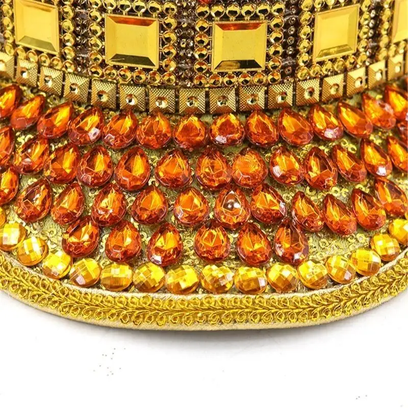 652F Golden Bride Hat with Diamond&Sequins Wedding Performances Hat for Adult