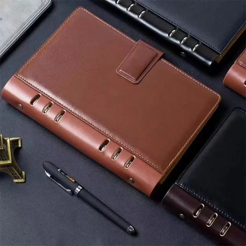 PU Leather Business Journal, folha solta Ruled Notebook, Diário magnético recarregável, tamanho A5 e A6