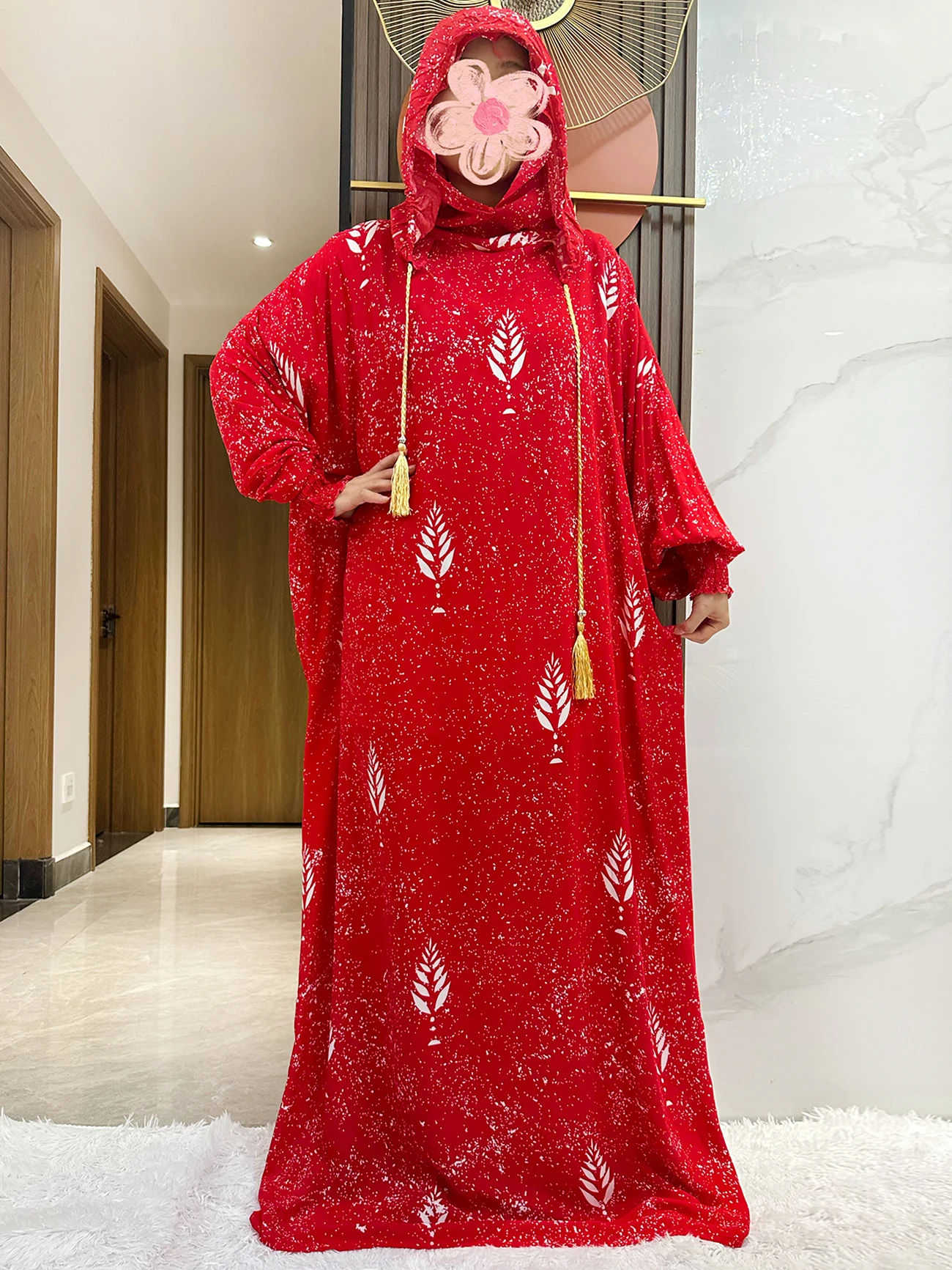 New Ramadan Garment Muslim Two Hat Abaya Dubai Turkey Islam Prayer Clothes Floral Cotton Fabric Dresses Islam Women Dress Kaftan