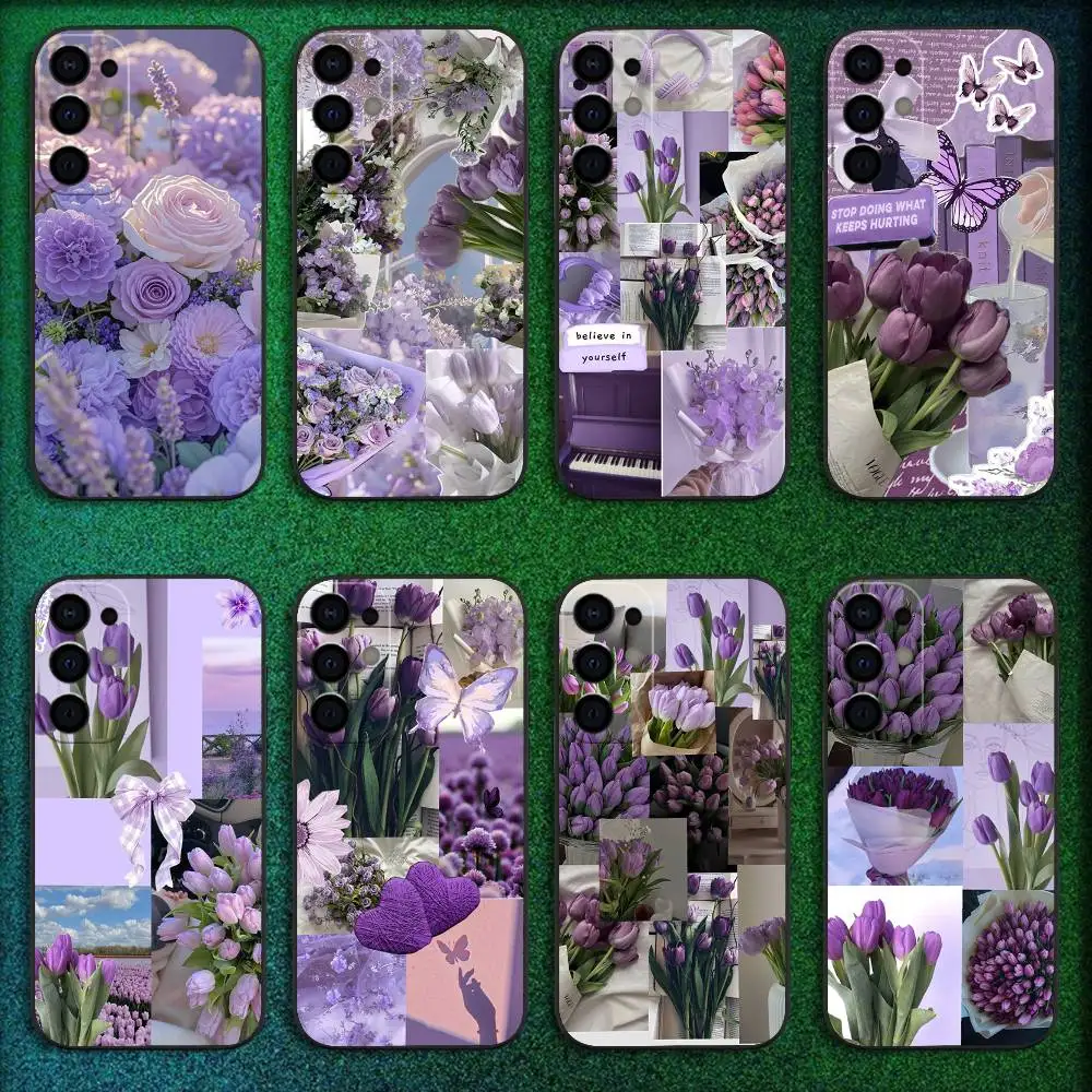 

Purple flower aesthetic art Phone Case For Samsung S25,S24,S21,S22,S23,S30,Ultra,S20,Plus,Fe,Lite,5G Black Cover