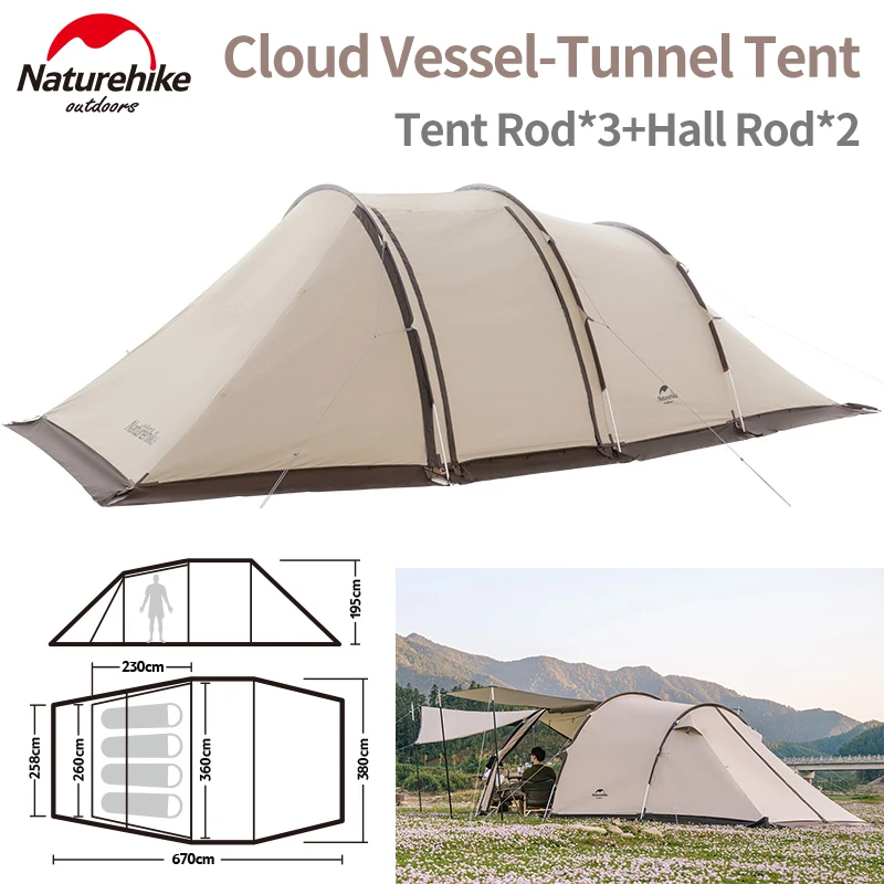 Naturehike Tunnel Tent 4-6 Person Large Space Portable 150D With Snow Skirt Sunscreen Waterproof Camping Outdoor Picnic Shelter