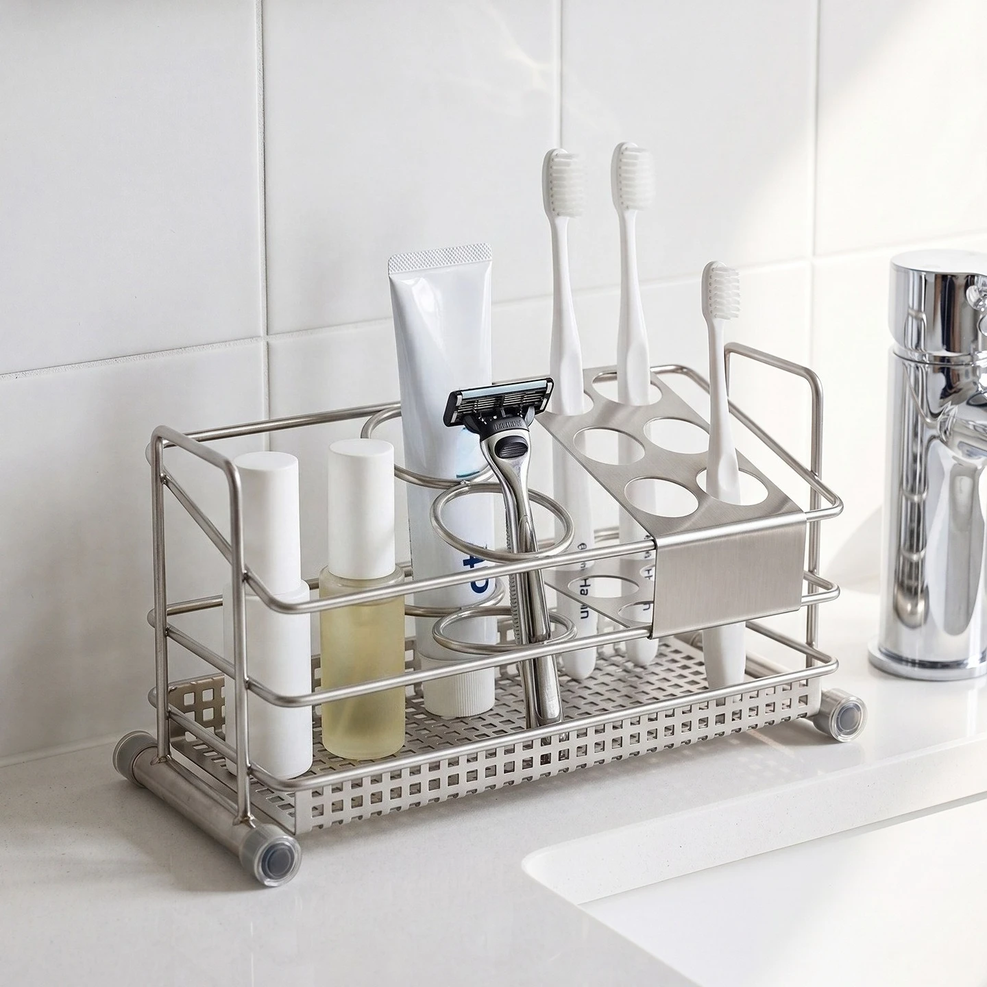 Stainless Steel Storage Rack, Washing Storage Rack, Storage Toothbrush, Cosmetics Rack, Bathroom Accessories Bathroom Shelves
