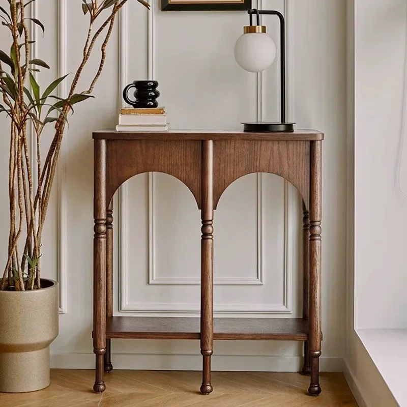 

French retro solid wood porch cabinet facing the door, household porch table, living room corridor aisle side cabinet